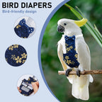Small bird wearing adjustable conure and cockatiel flight suit
