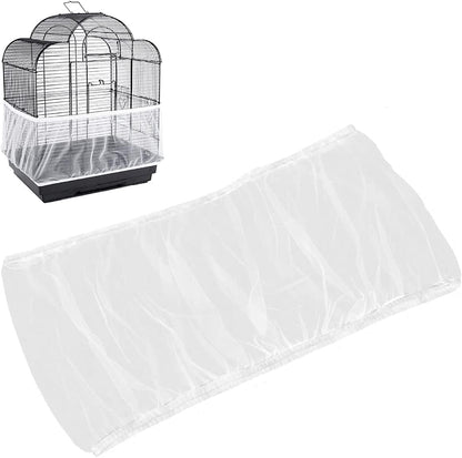 BSBMIEQM universal bird cage seed catcher front view showing white nylon mesh skirt on cage