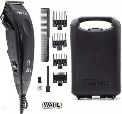 Wahl corded dog trimmer showing high carbon steel fur feeding blades.