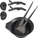 YTBYT professional salon hair coloring dyeing kit front view showing all seven black plastic tools arranged neatly.