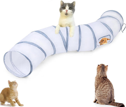 Cat Tunnel Tube ToysTunnels for Indoor Cats, S-Shape Blue Collapsible Interactive Toy with Balls for Rabbits, Kittens, Ferrets, Puppy - Image 11