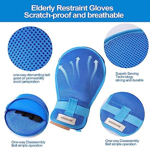 Breathable 3D mesh hand control gloves for preventing tube pulling in hospitals.