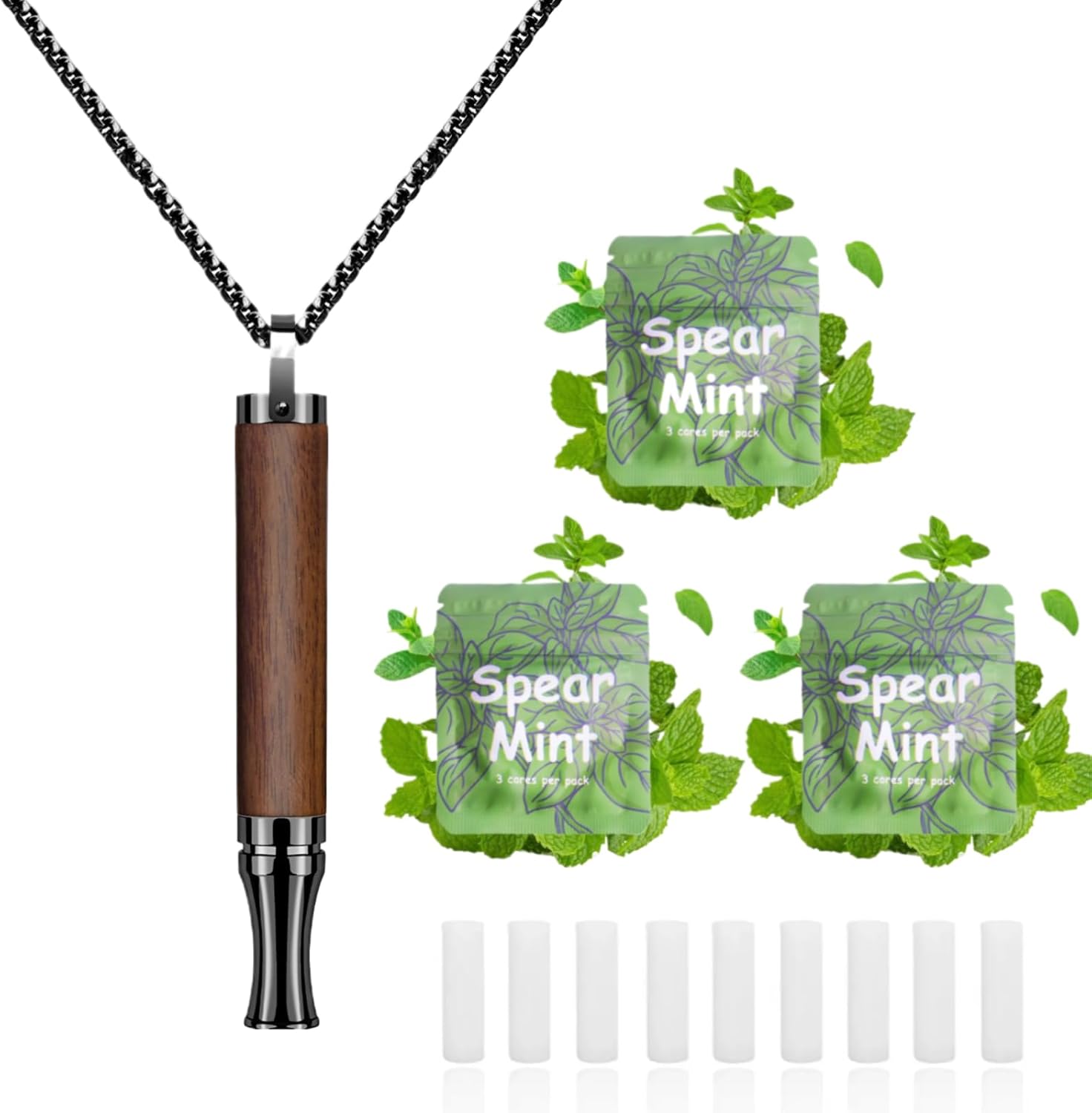 ASTOFLI flavored air breathing necklace in brown front view showing the premium wood and stainless steel finish