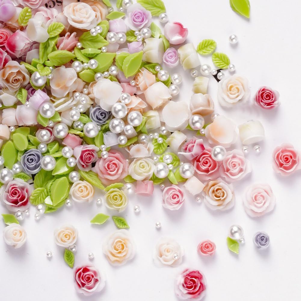 Jaliya 3D Camellia Rose Flower Nail Art Charms set flat lay view