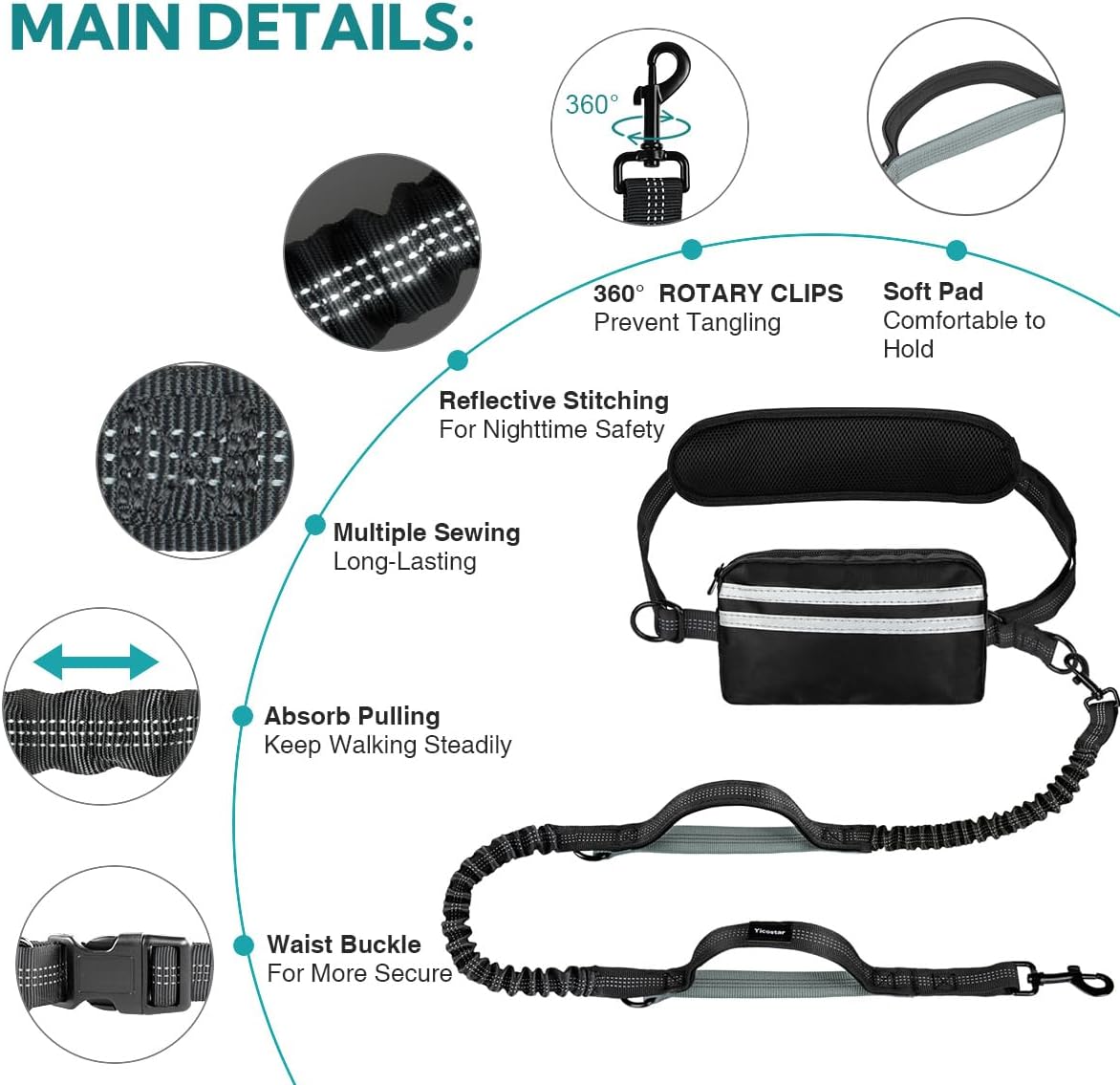 Double padded handles on nylon leash showcasing close traffic control grip.