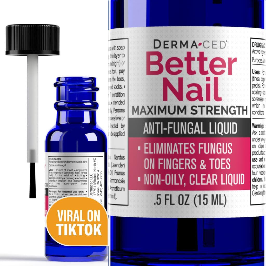 Rejuvica Health Better Nail front view of antifungal liquid bottle with brush applicator.