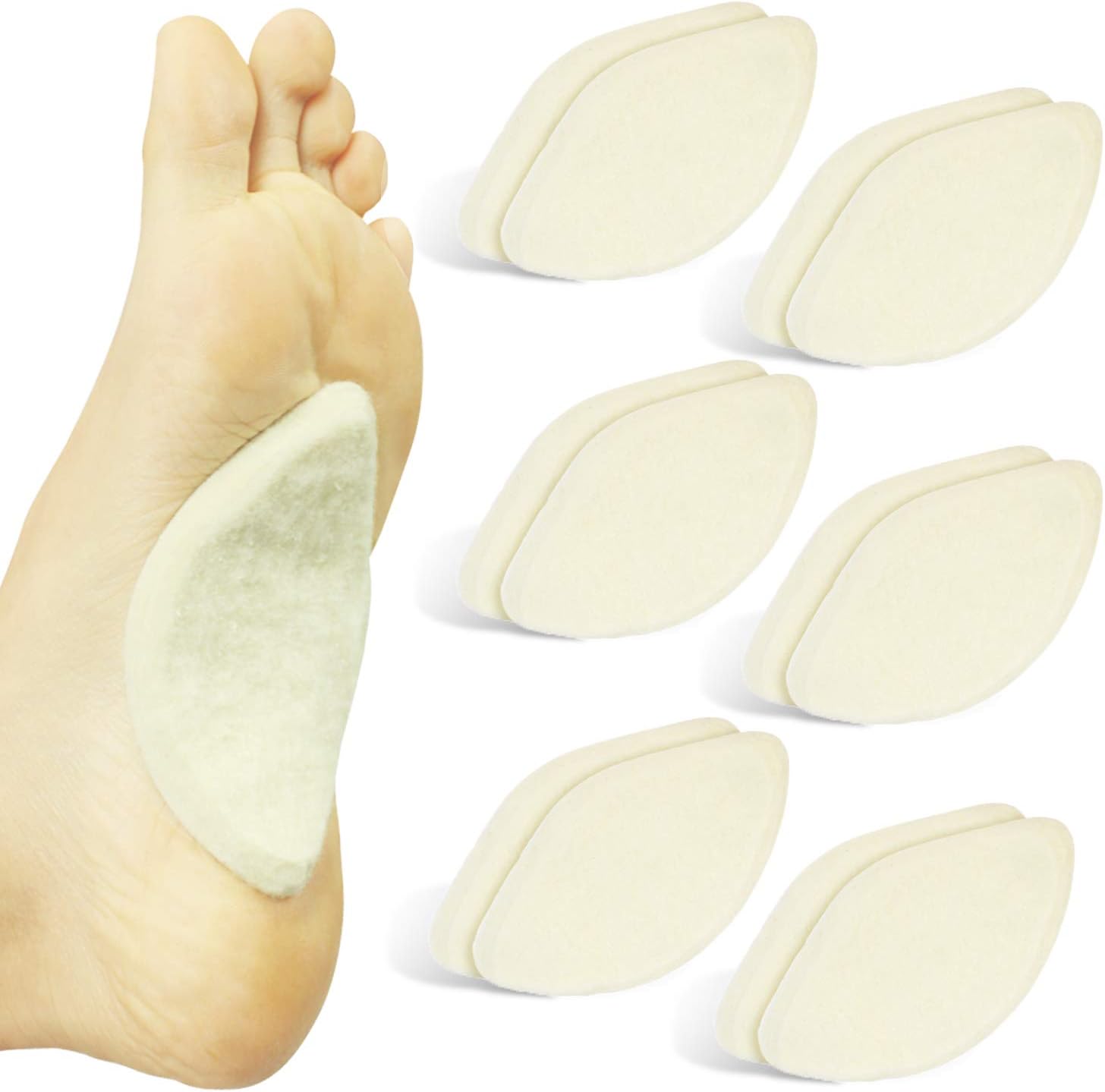 ViveSole Arch Support Pads 12 pack front view of white felt inserts.