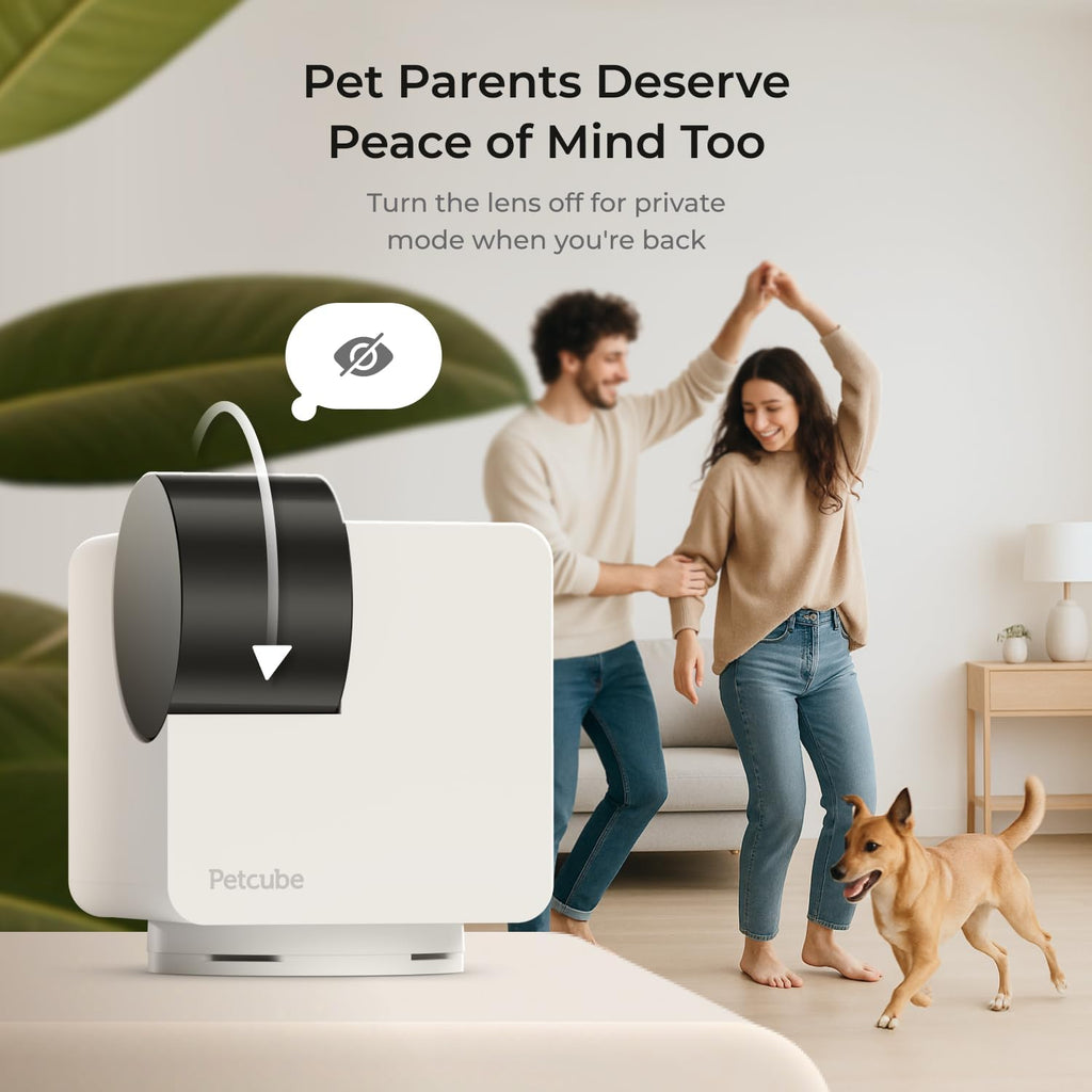 Petcube interactive dog and cat monitor with physical privacy lens block activated