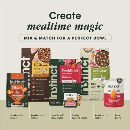 Instinct pet food grain free formula with omega fatty acids and probiotics