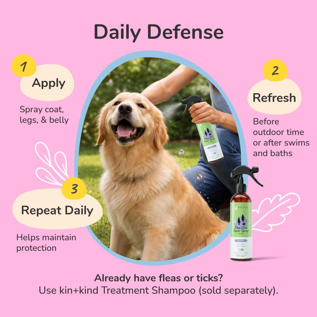 Dog being groomed with Kin+Kind natural repellent spray