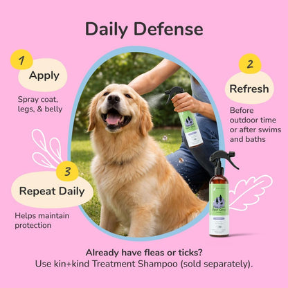 Dog being groomed with Kin+Kind natural repellent spray