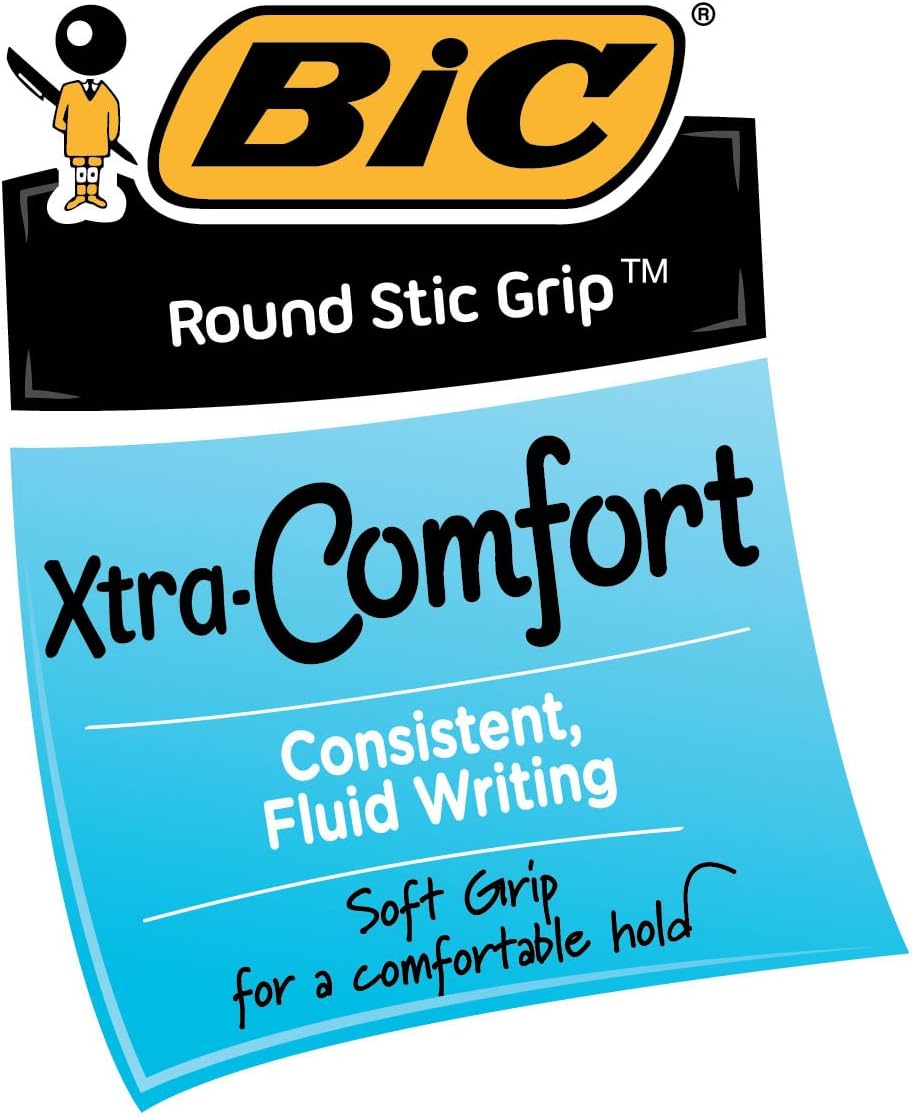 BIC Round Stic Grip Xtra Comfort Blue Ballpoint Pens, Medium Point (1.2mm), 12-Count Pack, Excellent Writing Pens With Soft Grip for Superb Comfort and Control - Image 3