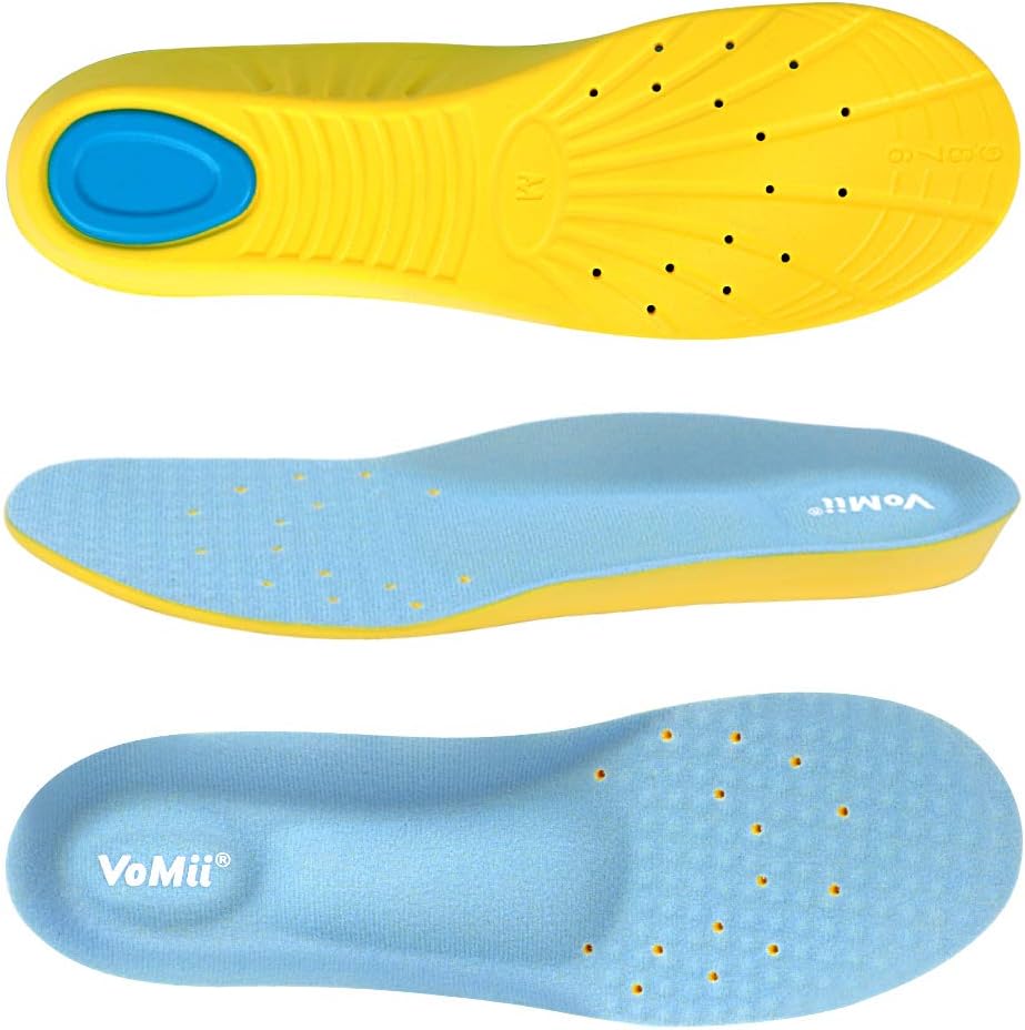 VoMii memory foam shoe insoles blue front view for arch support.