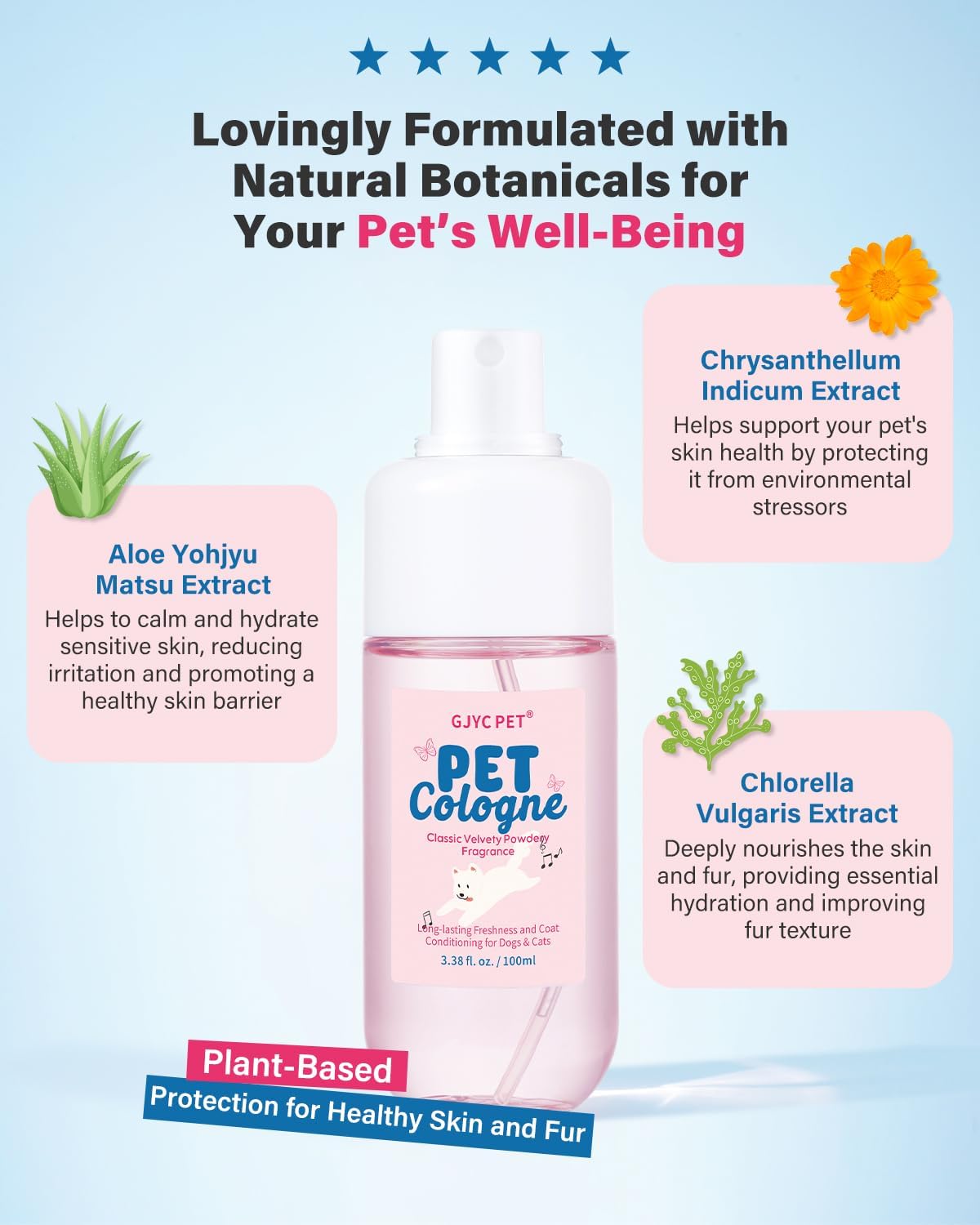 Travel friendly shatterproof pet perfume bottle for on the go grooming.