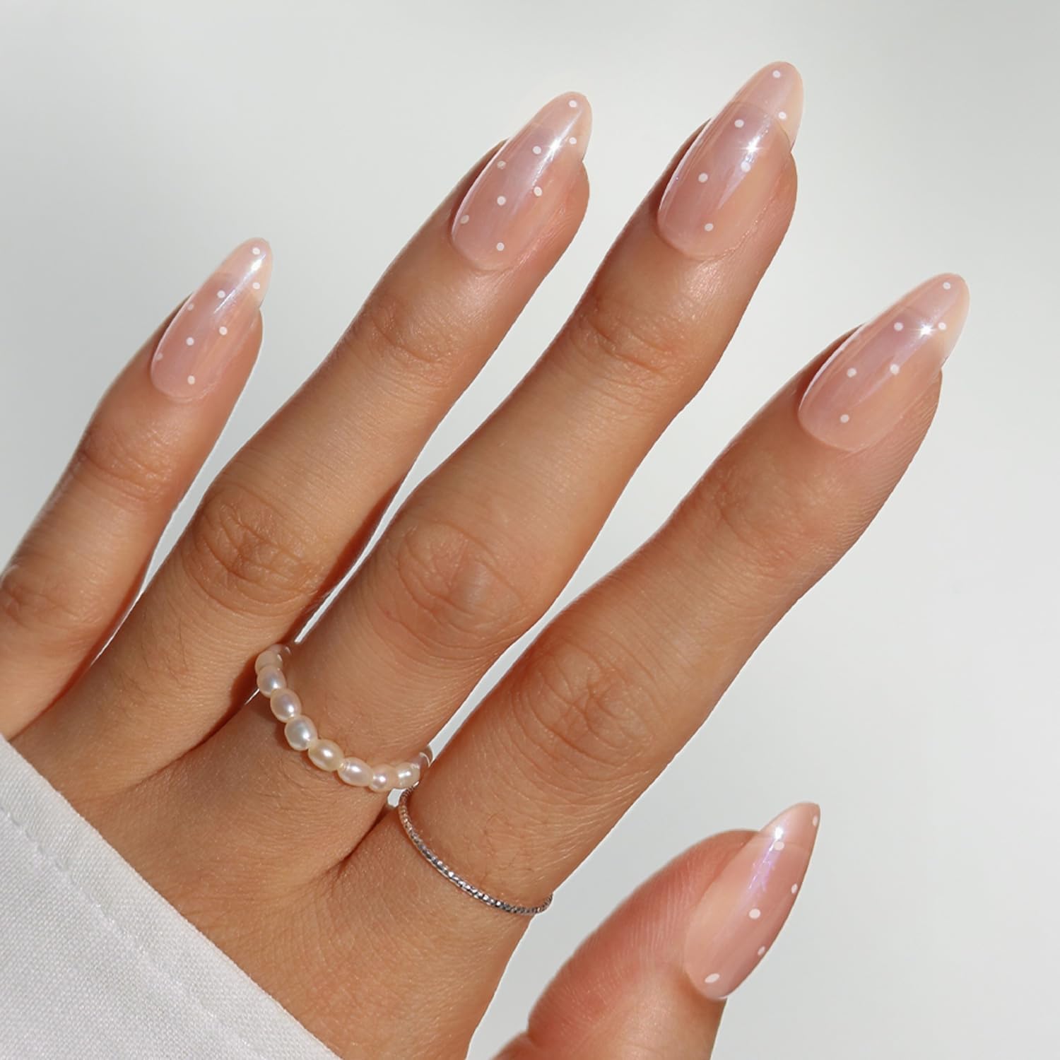 Glamnetic Sugar Glazed press on nails medium oval set front view