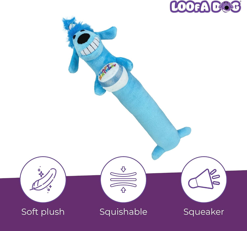 Side profile of Multipet Loofa birthday plush for dogs