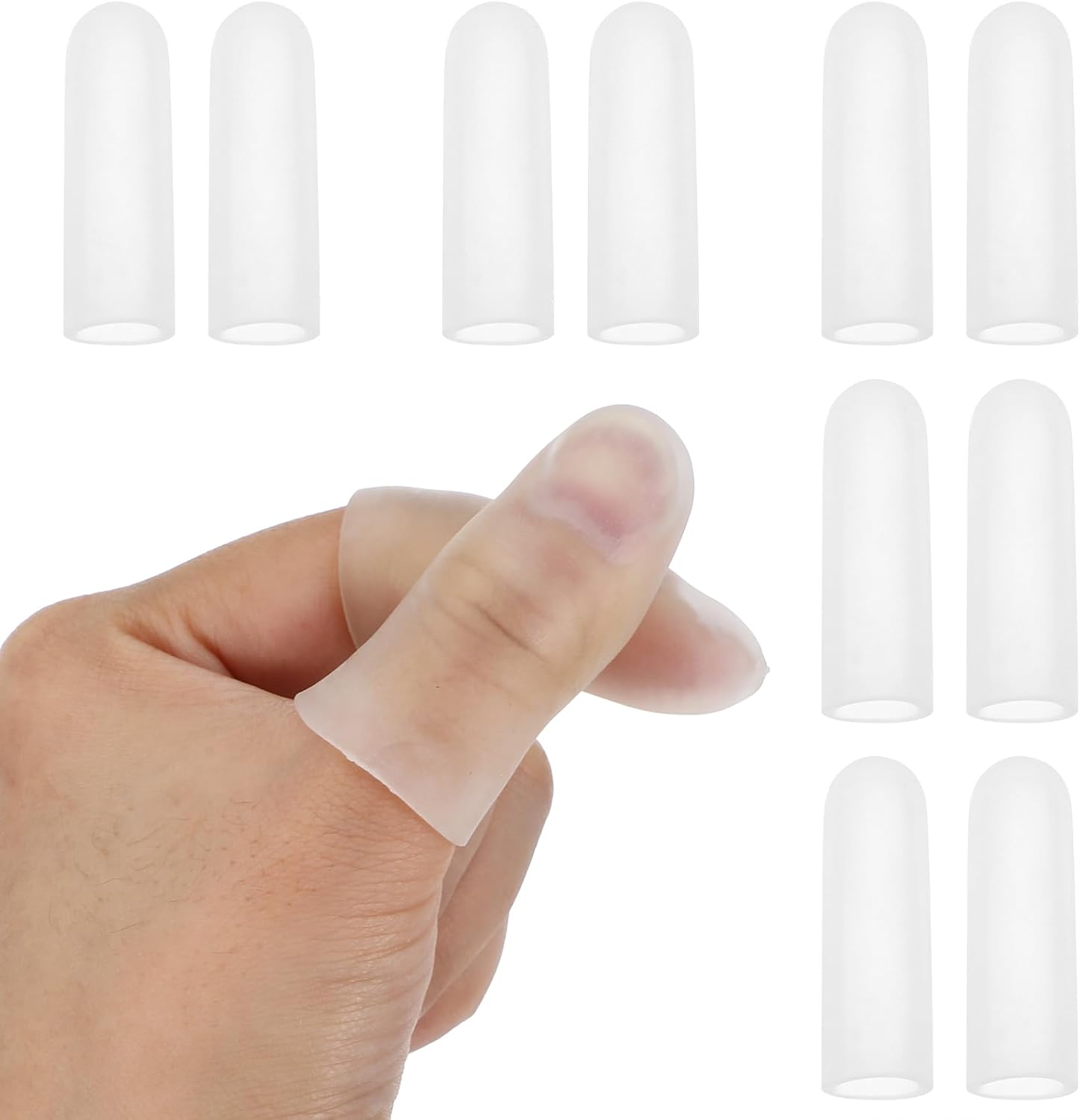 WY LIGHTING LEVEL gel finger cots front view showing ten clear silicone finger protectors