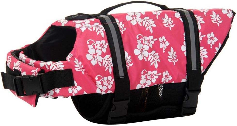 ChezAbbey dog life jacket front view pink flower design for small dogs