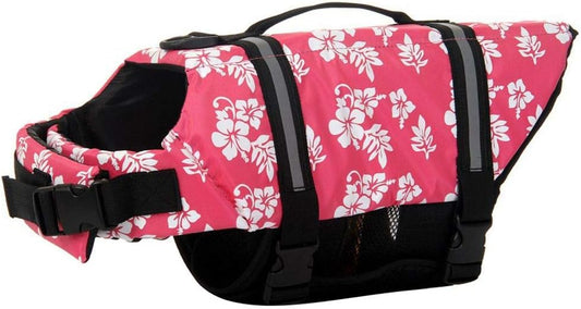 ChezAbbey dog life jacket front view pink flower design for small dogs