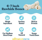 Six to seven inch natural white beef rawhide bones for dogs