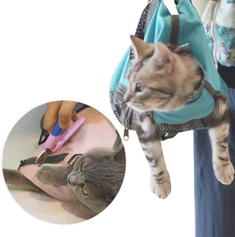 Blue medium cat bathing bag with breathable mesh panel