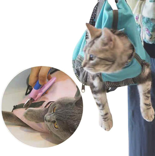 Blue medium cat bathing bag with breathable mesh panel
