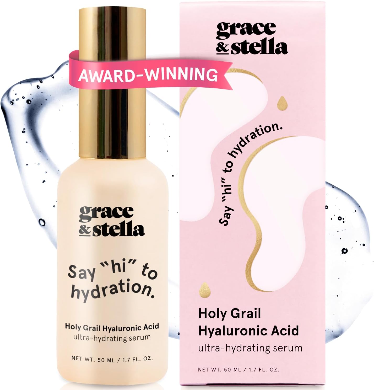 Grace & Stella Award Winning Hyaluronic Acid Serum fifty milliliter bottle front view