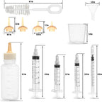 Full layout of the seventeen piece pet nursing kit showcasing all accessories for orphan puppies and kittens