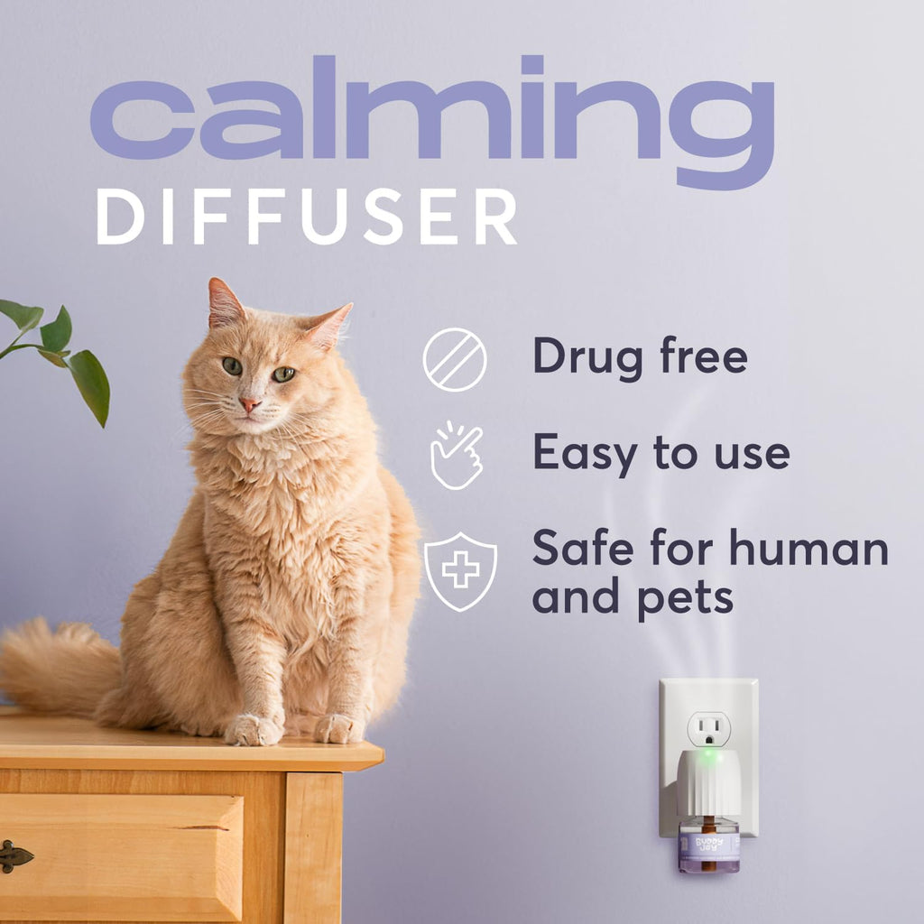 Close-up of the Buddyjoy thirty day natural pheromone refill bottle for feline stress management.