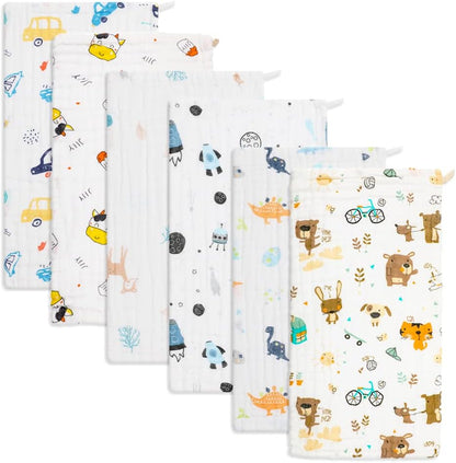 Norinori 6 pack muslin baby burp cloths front view