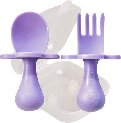 Grabease baby feeding utensil set in lavender front view