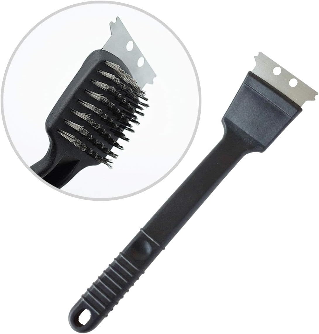 Foiburely stainless steel bird droppings cleaning brush front view showing wire bristles and integrated metal scraper tool.