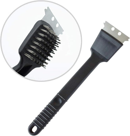 Foiburely stainless steel bird droppings cleaning brush front view showing wire bristles and integrated metal scraper tool.