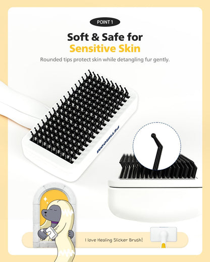 PETHROOM deshedding tool removing mats and tangles from long haired dog