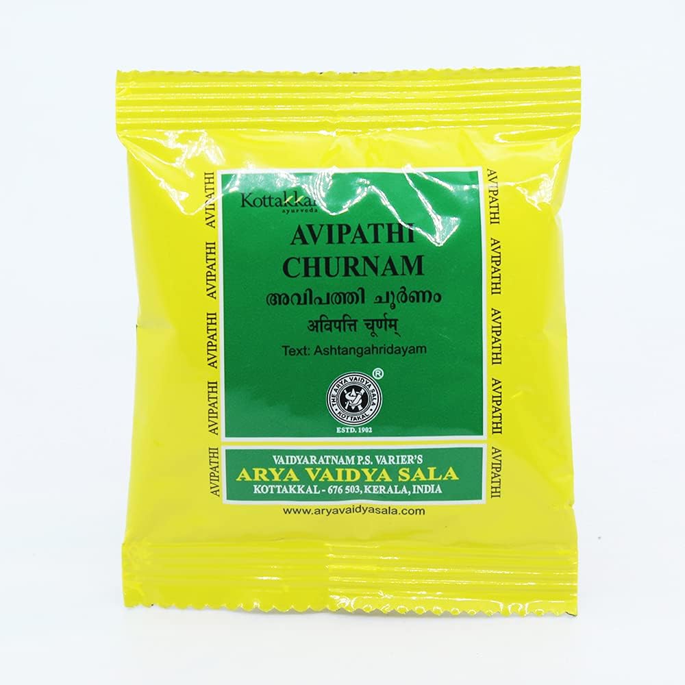Kottakkal Ayurveda Avipathi Churnam 10g sachet front view for digestive health.