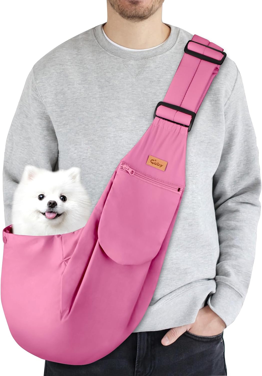 CUBY Dog and Cat Sling Carrier, Hand-Free Dog Carrier Slings with Adjustable Straps Pocker, Puppy Slings Carrier for Small Dogs Cats Outdoor Travel Bag(Black, M-Adjustable Strap) - Image 11