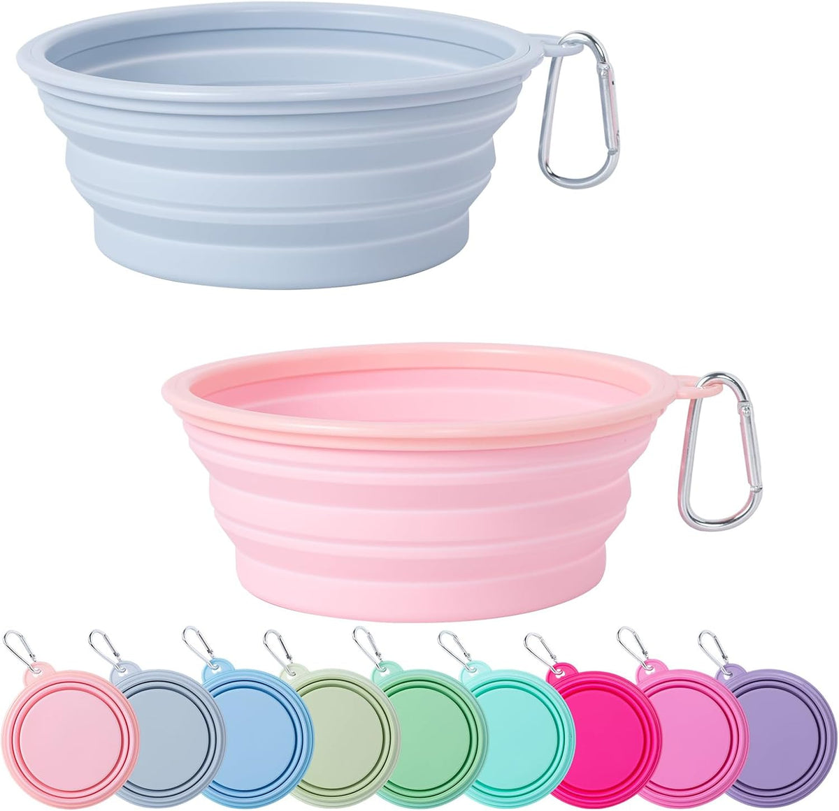SLSON Collapsible Dog Bowl, 2Pack Macaron Color Pet Travel Bowls Silicone Foldable Water Feeder Dish for Small to Large Dogs Cat Walking Hiking Camping (Macaron Blue and Light Grey, Small) - Image 12