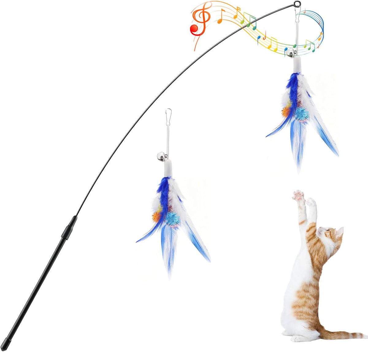 Pawaboo Feather Teaser Cat Toy - Interactive Wand with Extra Long 34.5" Wand and Small Bell, Fun Exerciser Playing Toy for Kittens or Cats, Brown Feather - Image 11