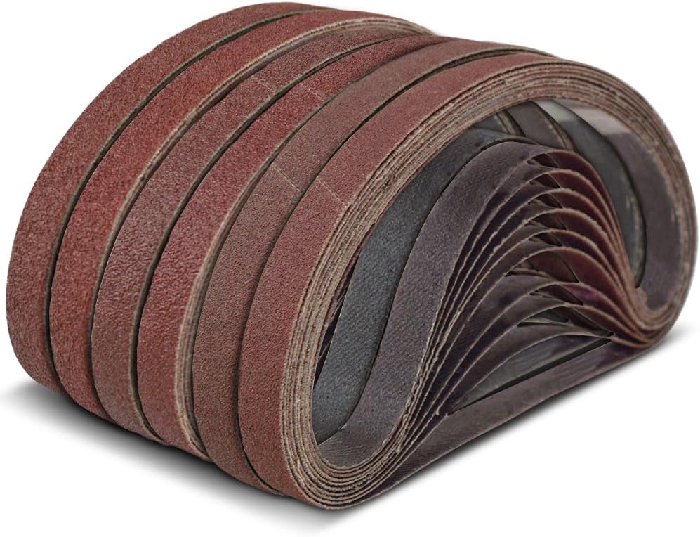 TPmax replacement belts for handheld sanders demonstrating flexibility and heavy duty backing.