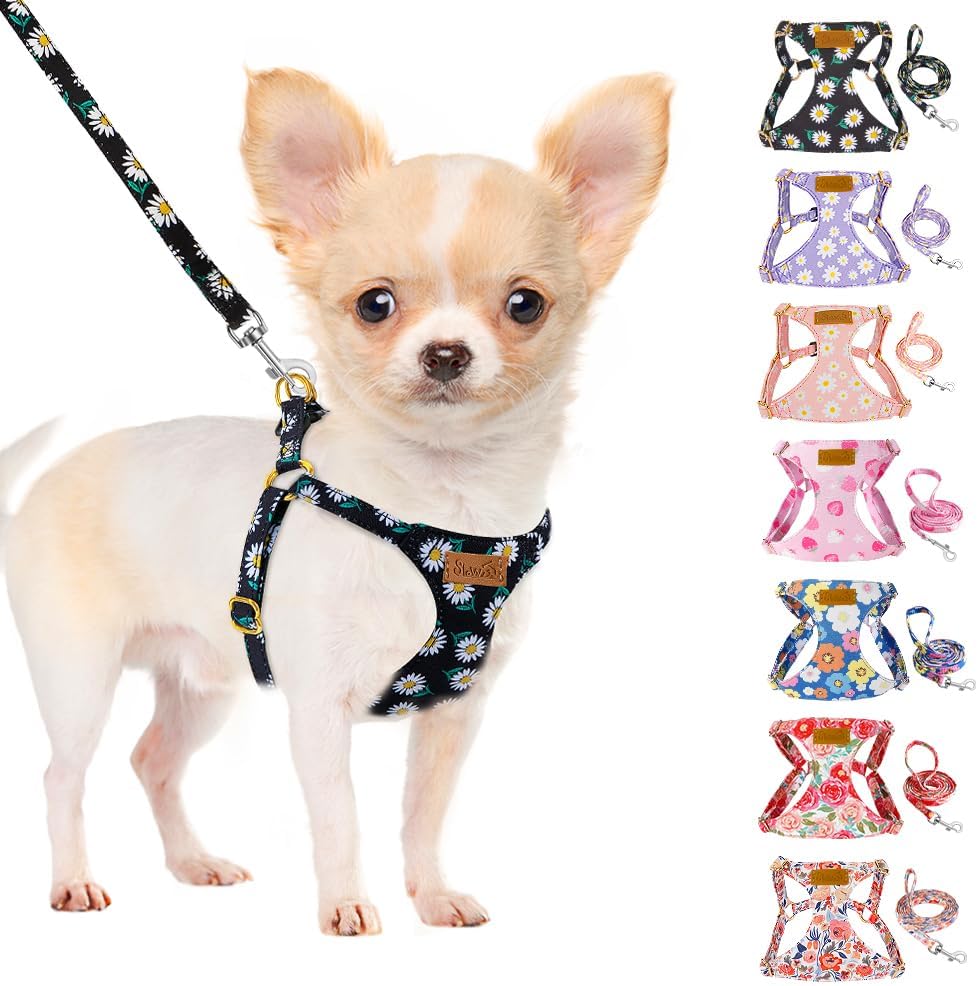 SlowTon No Pull Dog Harness with Leash - Soft Lightweight Floral Pattern Puppy Harness, Adjustable Pet Harness for Small Medium Dogs (Pink Daisy XXS) - Image 10
