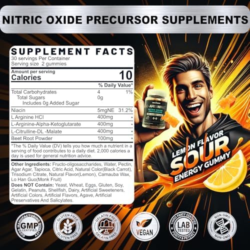 Nextdia L Arginine supplement gummies nutritional facts label