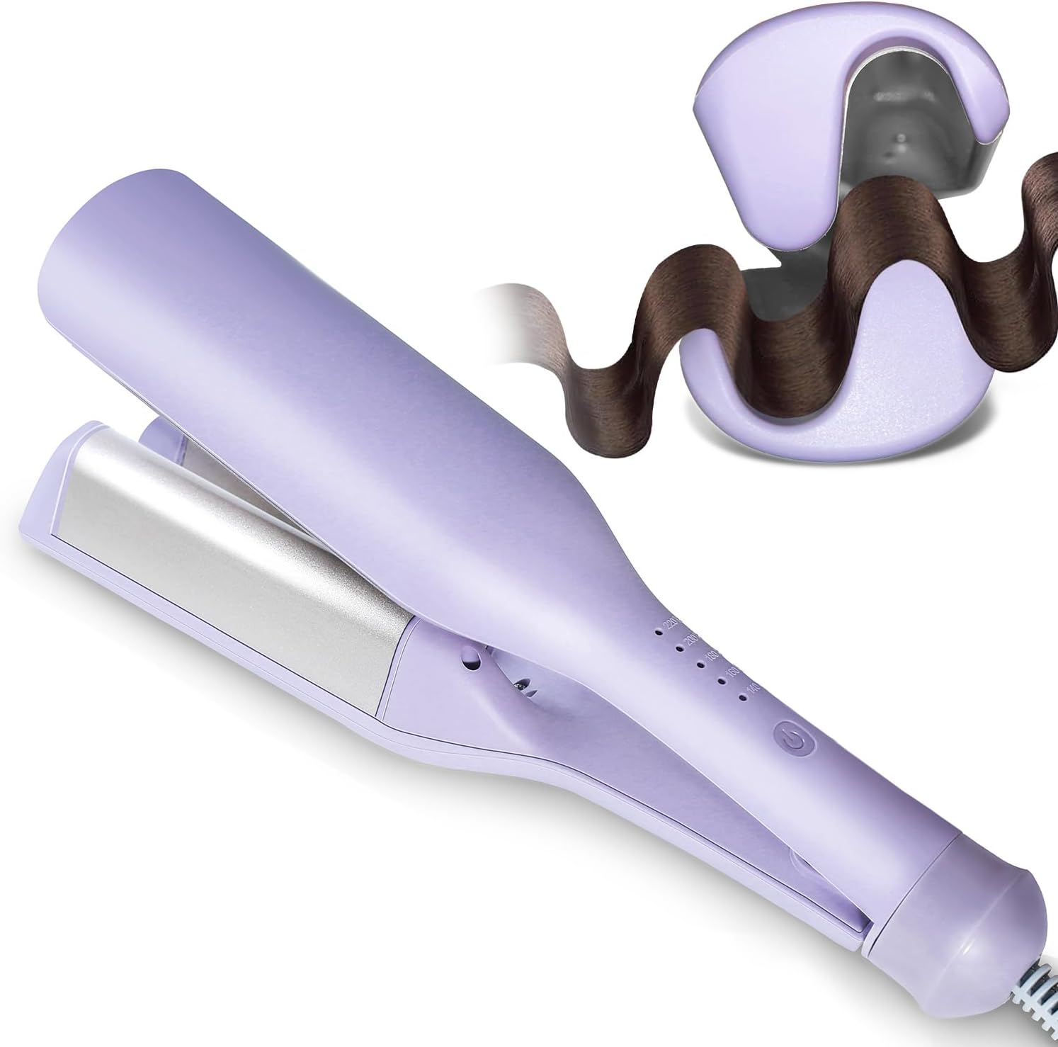 Tieumioe beach wave curling iron purple front view showing double barrel ceramic design