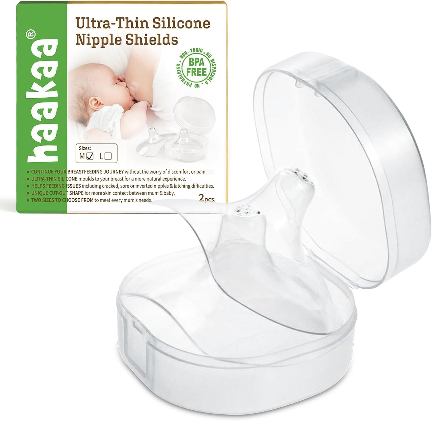 Haakaa silicone nipple shields front view in packaging