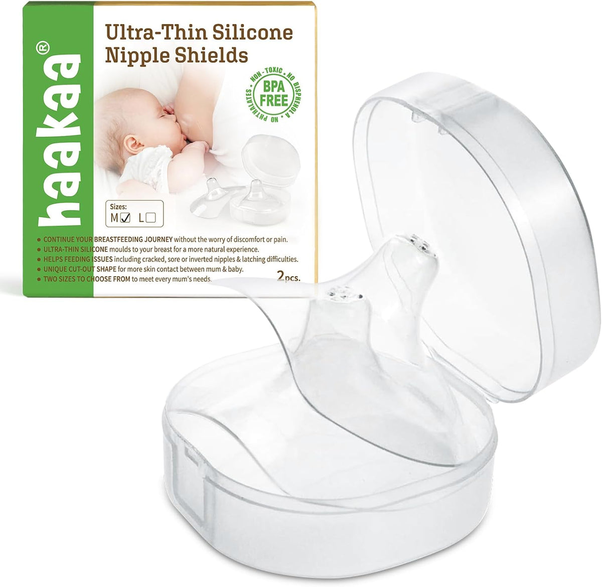 Haakaa silicone nipple shields front view in packaging