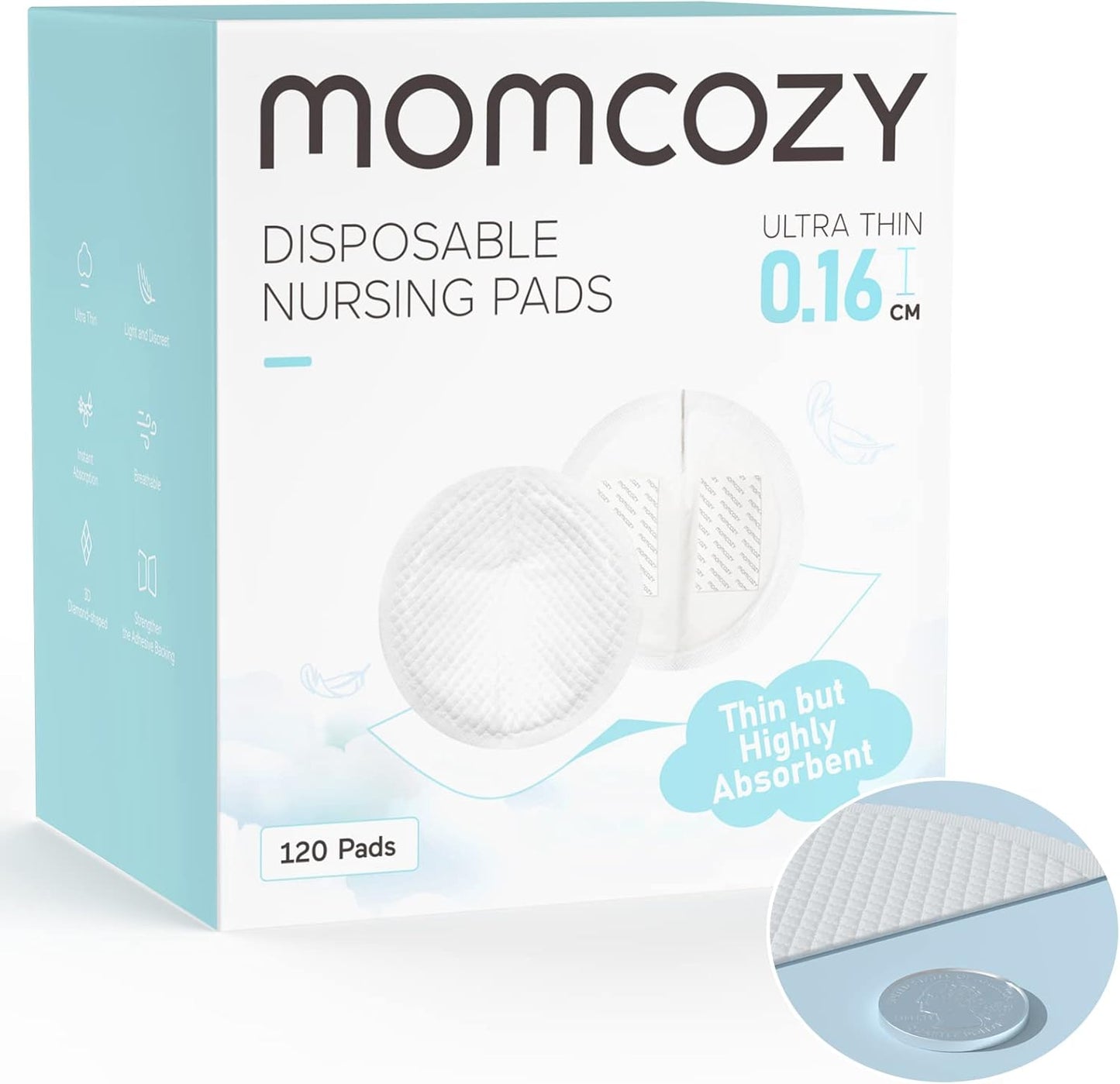 Momcozy Ultra-Thin Disposable Nursing Pads box front view