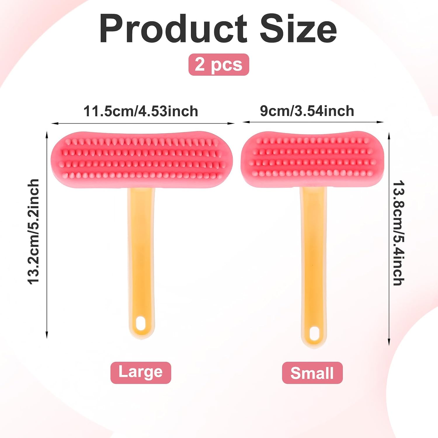 Yuanan guinea pig brush two piece set showing soft pink silicone bristles