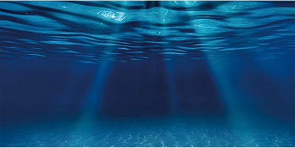 AWERT Ocean Floor Aquarium Background front view showing deep blue underwater sunrays.