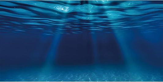 AWERT Ocean Floor Aquarium Background front view showing deep blue underwater sunrays.