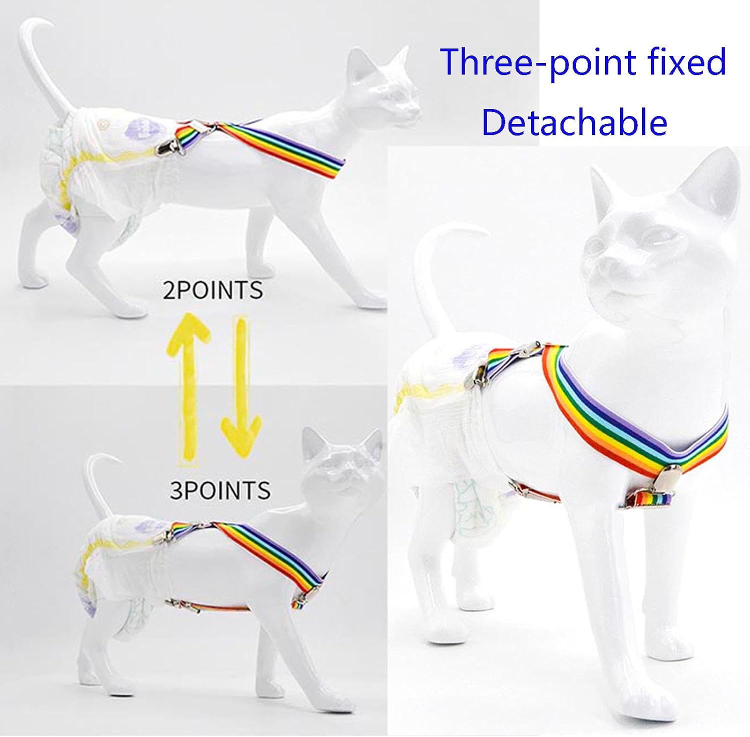 Sizing diagram for the TESSVEYA small pet diaper clips and adjustable straps.
