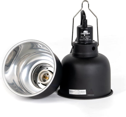 Polished aluminum reflection cover interior view of the deep dome reptile lamp.